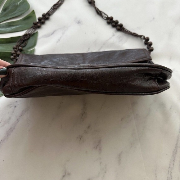 Lulu Townsend Vintage Y2k Shoulder Bag Purse Brown Leather Crochet Beaded Strap - Picture 4 of 7